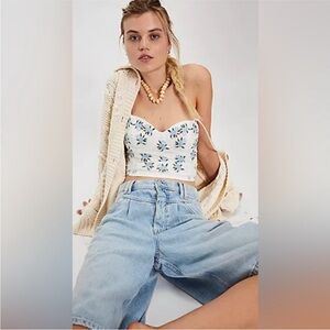 FP Movement Free People Floral Crop Top White and Blue